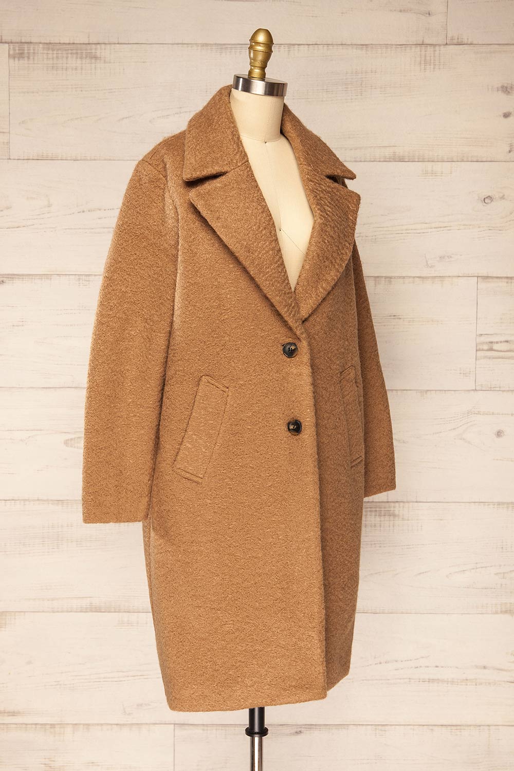 Naryn Caramel Felt Coat | La petite garçonne side view