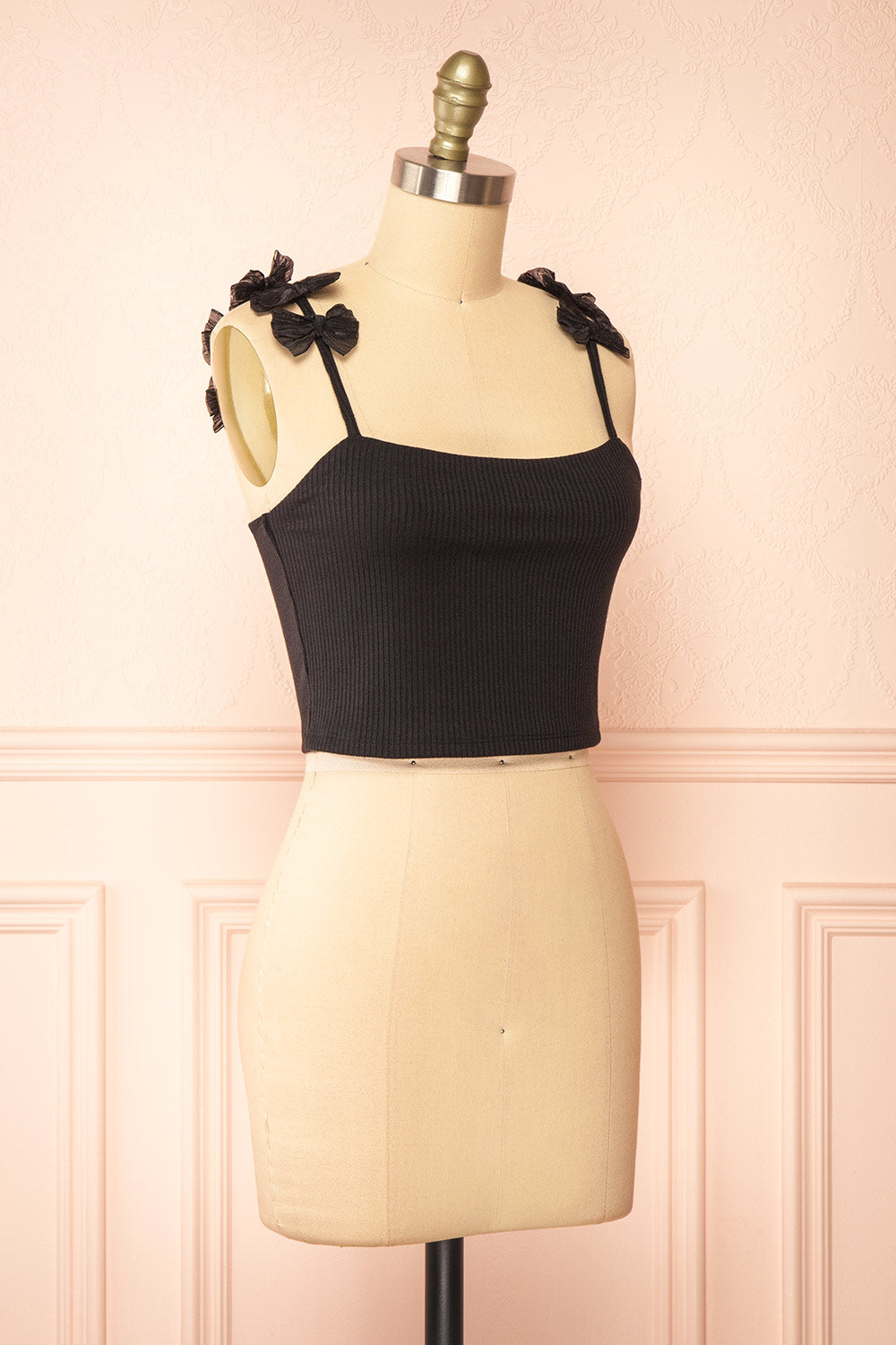 Nasha Black Crop Top w/ Organza Bows | Boutique 1861 side view