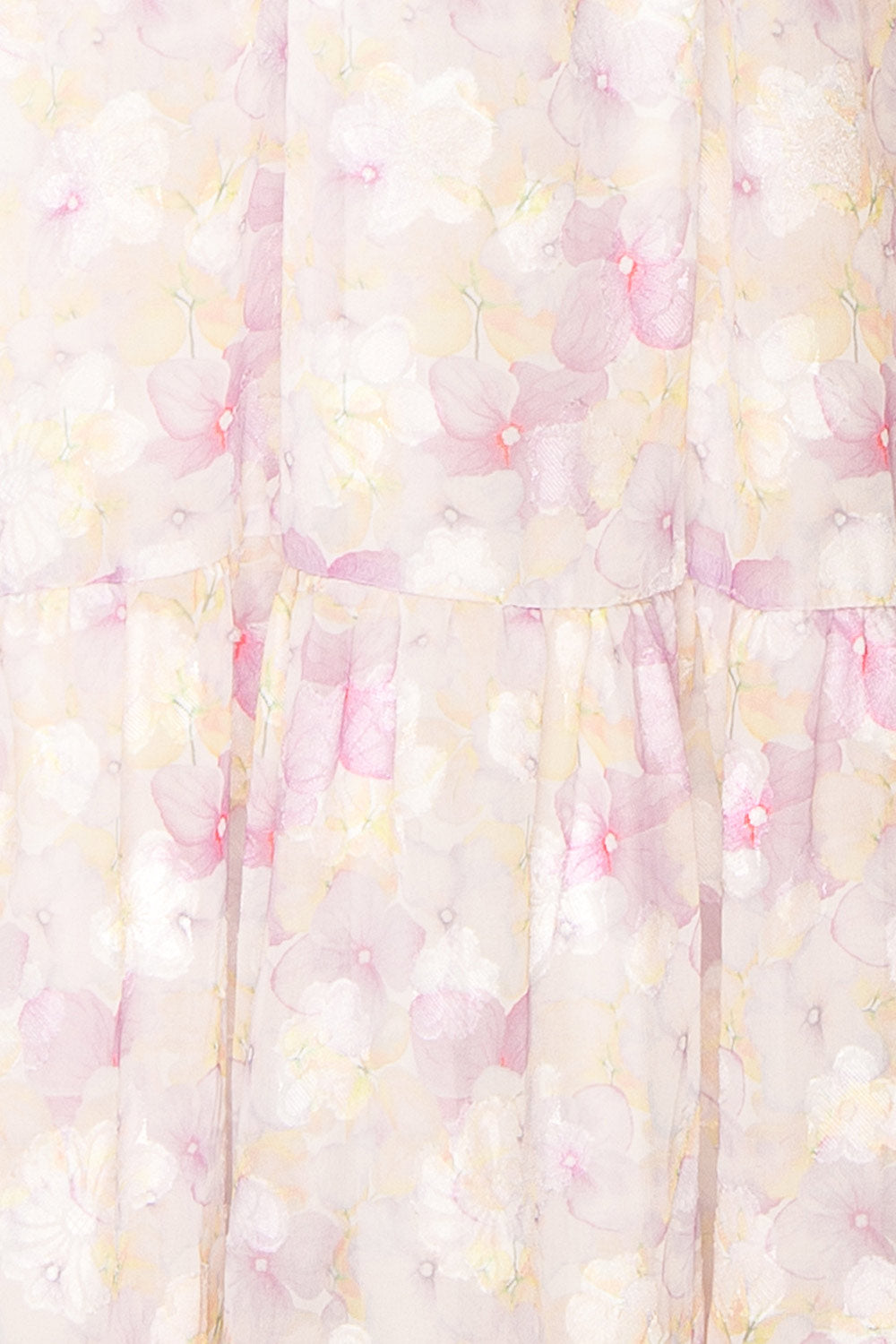 Natacha Long Lilac Floral Dress w/ Ruffled Straps | Boutique 1861 fabric