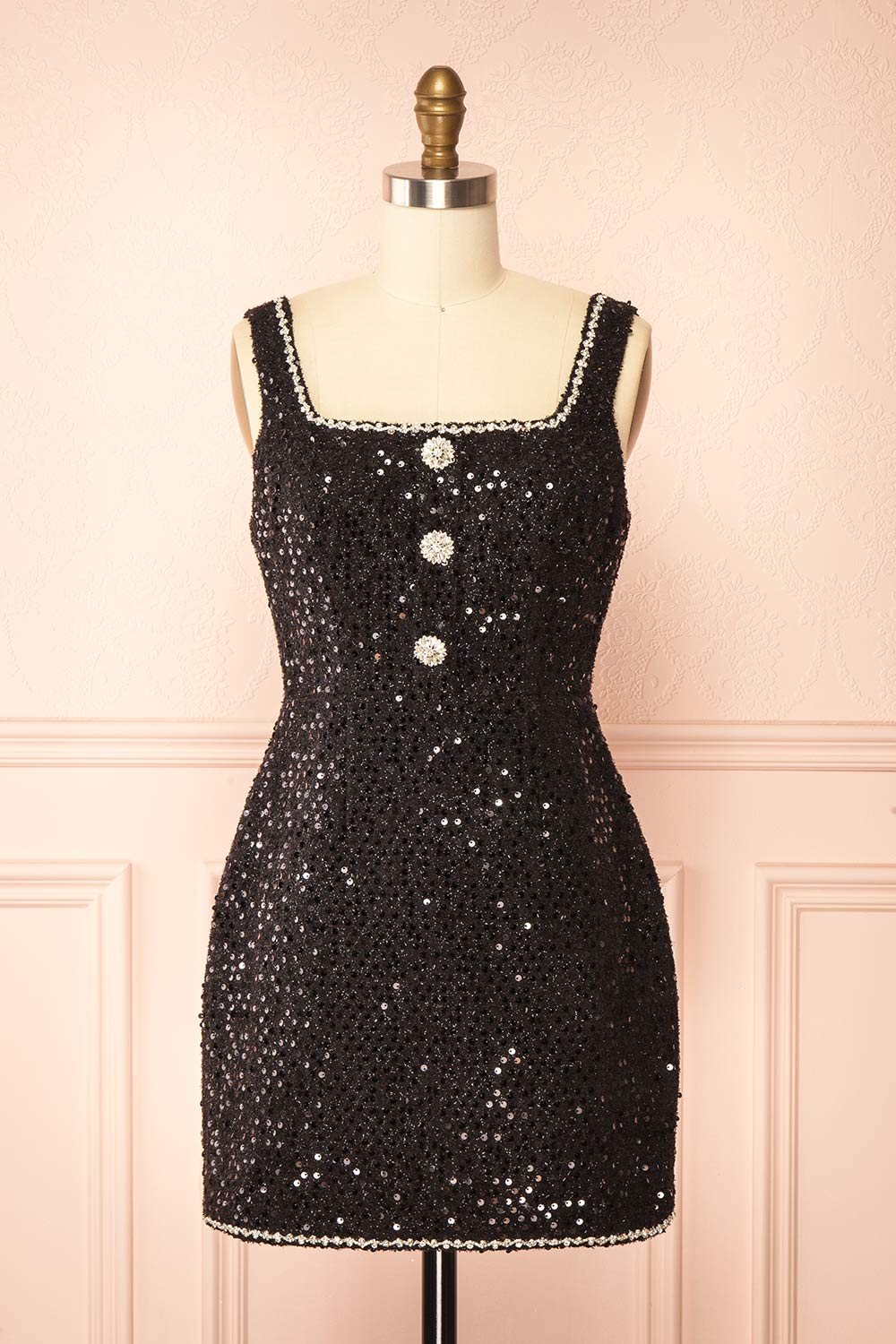 Nawal Short Black Dress with Sequins | Boutique 1861 front view