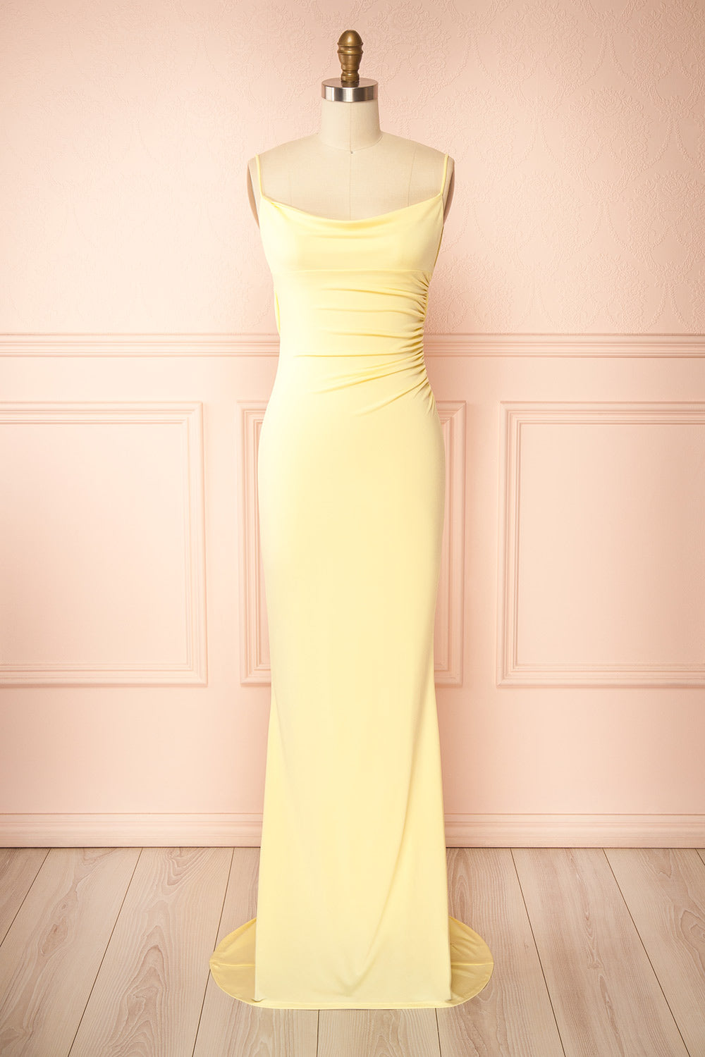 Nayla Light Yellow Mermaid Maxi Dress with Open Back
