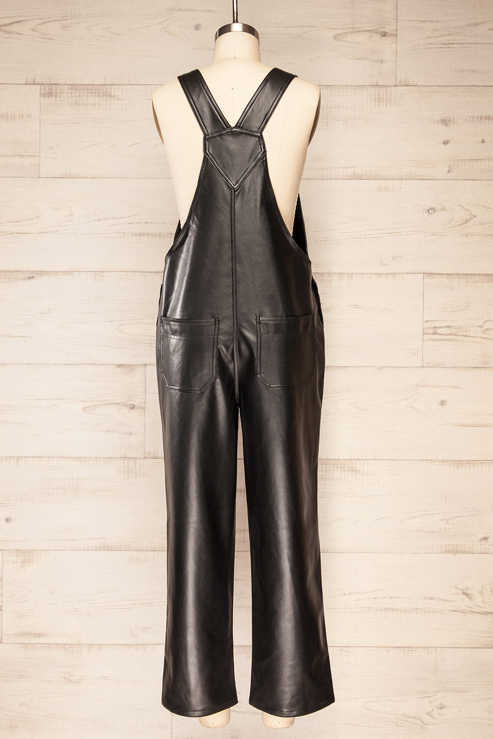Ndjamena Black Faux Leather Overalls | La petite garçonne  back view