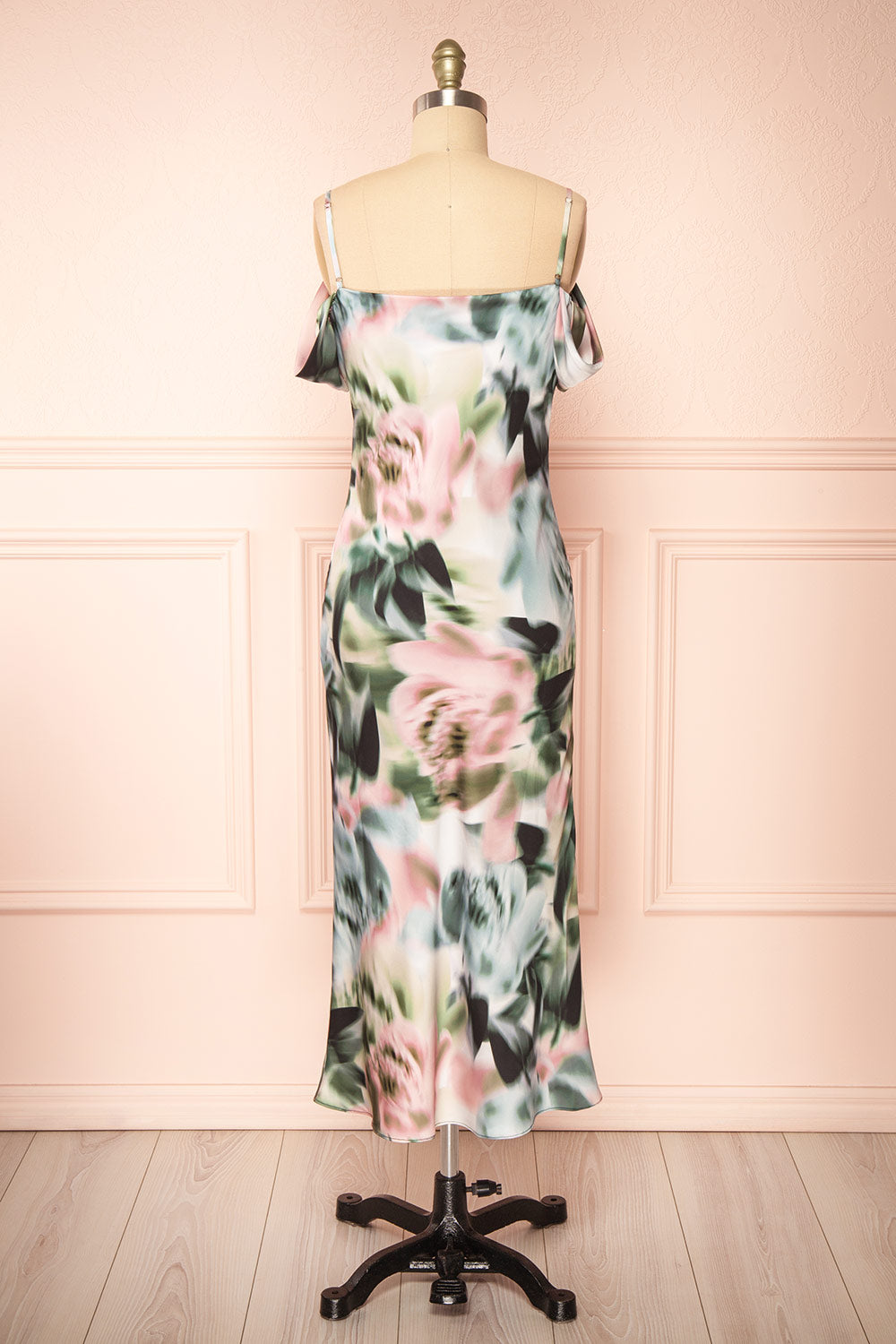Nefera Colorful Blurry Floral Satin Dress | Boutique 1861 back view