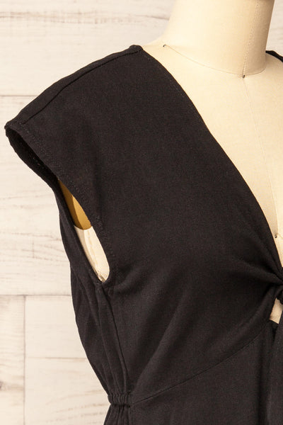 Neko Black Short Tie-Front Linen Dress | La petite garçonne side