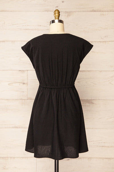 Neko Black Short Tie-Front Linen Dress | La petite garçonne back view