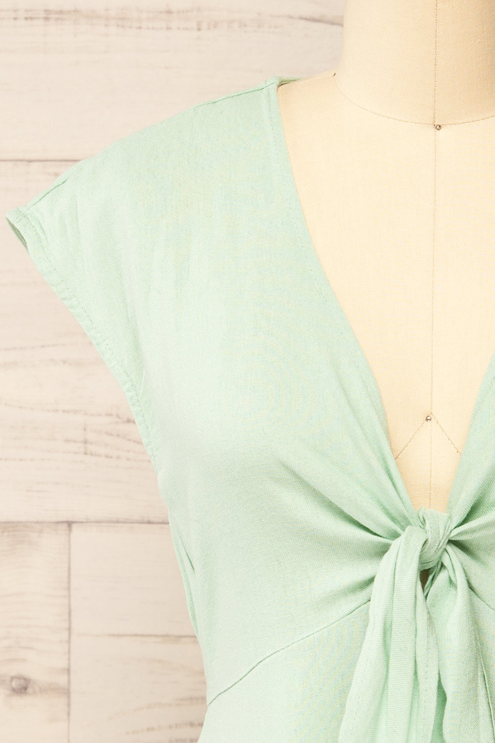 Neko Mint Short Tie-Front Linen Dress | La petite garçonne front