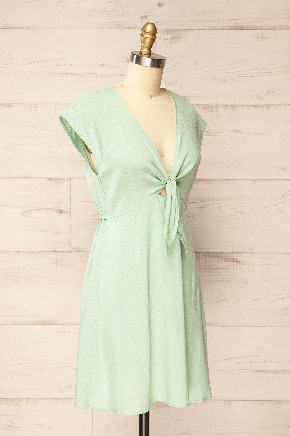 Neko Mint Short Tie-Front Linen Dress | La petite garçonne side view