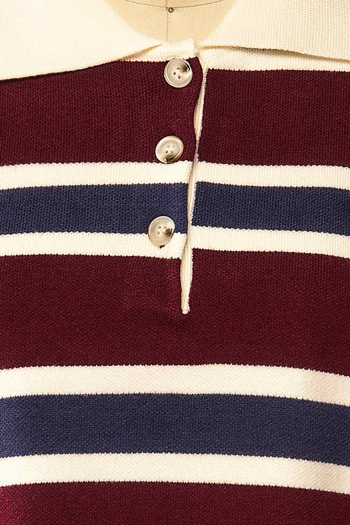 fabric view of Nemiscau Striped Burgundy Polo Sweater at La petite garçonne
