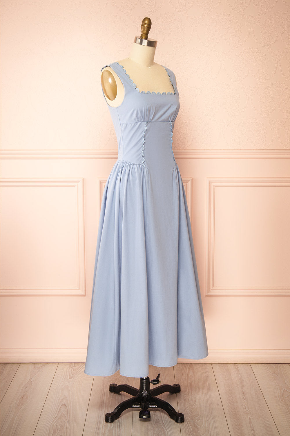 Nena Blue Long Dress with Square Neckline | Boutique 1861 side view