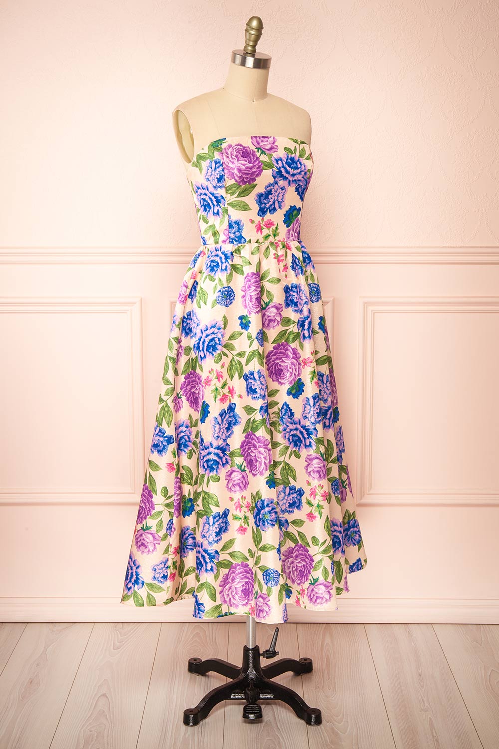 Nerine Sparkly Strapless Floral Midi Dress | Boutique 1861 side view