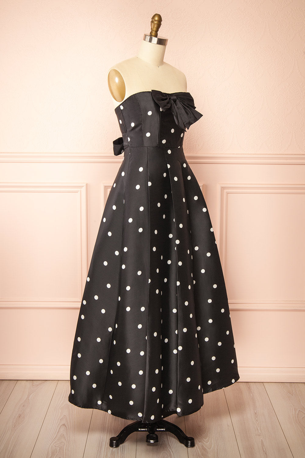 Nesrine Strapless Black Dress with White Polka Dots | Boutique 1861 side view