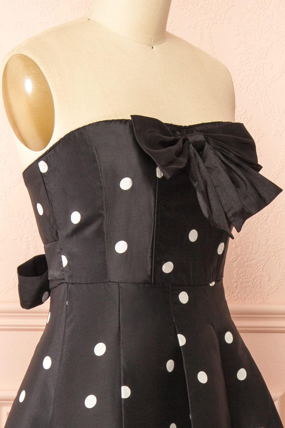Nesrine Strapless Black Dress with White Polka Dots | Boutique 1861 side