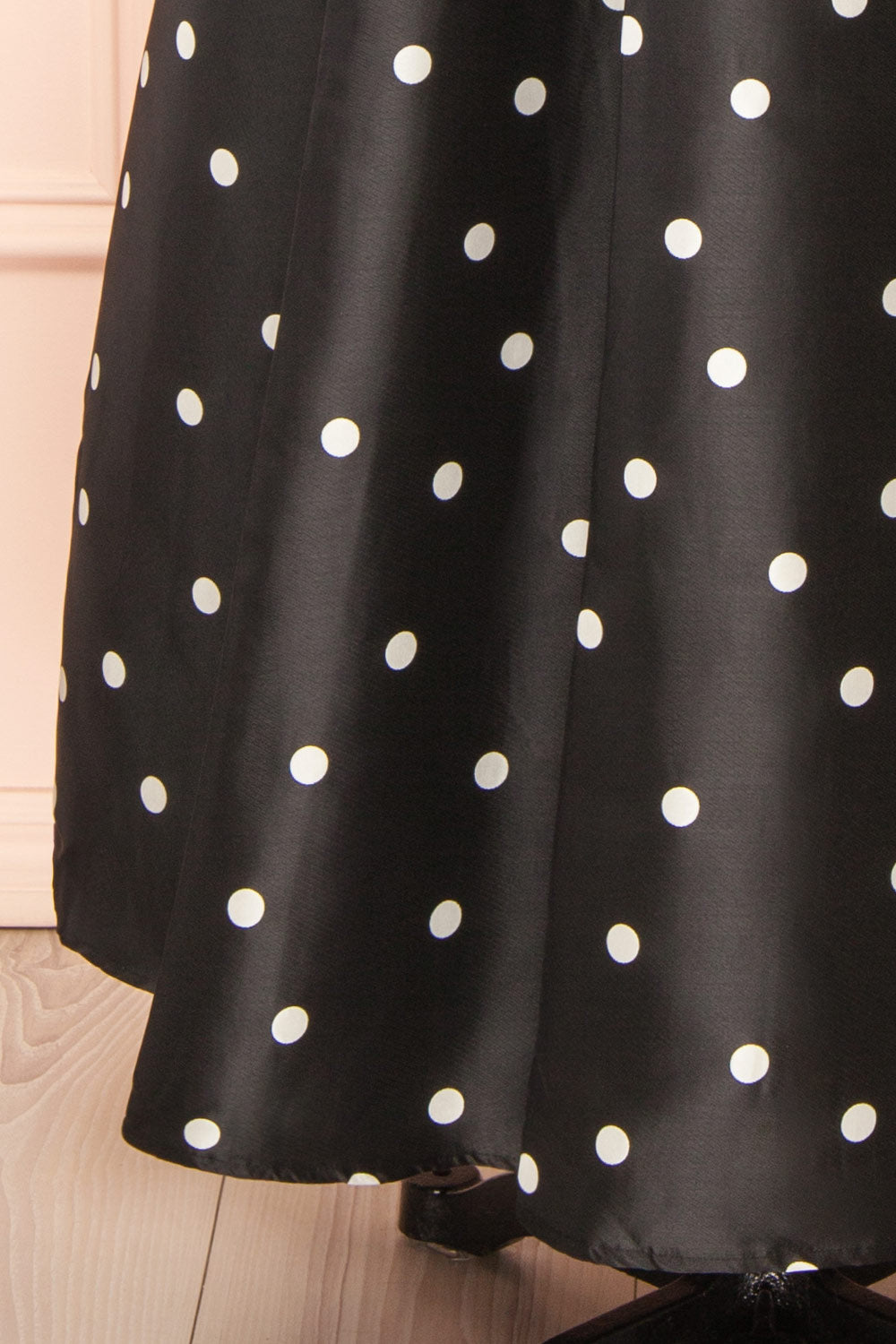 Nesrine Strapless Black Dress with White Polka Dots | Boutique 1861 bottom