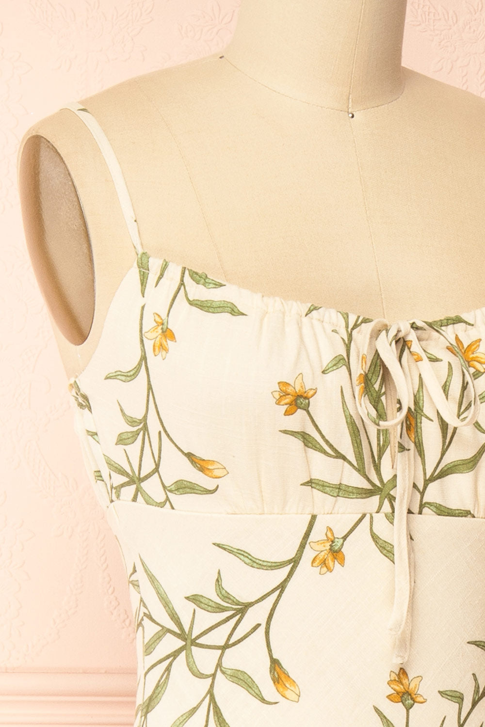 Nevan Ivory Floral Midi Dress with Front Tie Detail | Boutique 1861 side