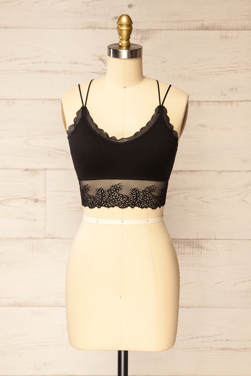 Neyla Black Ribbed Bralette w/ Lace Back | La petite garçonne front view