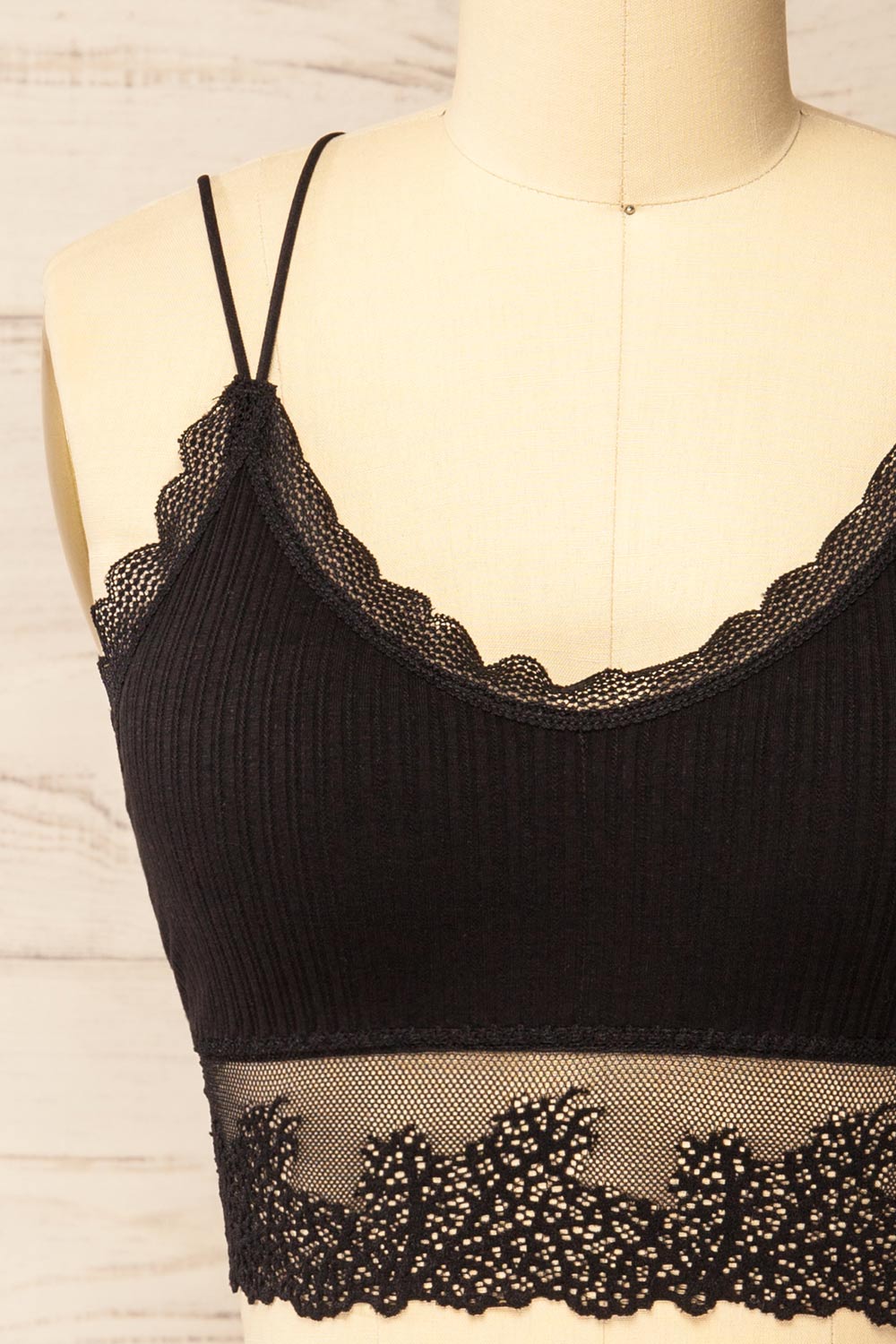 Neyla Black Ribbed Bralette w/ Lace Back | La petite garçonne front