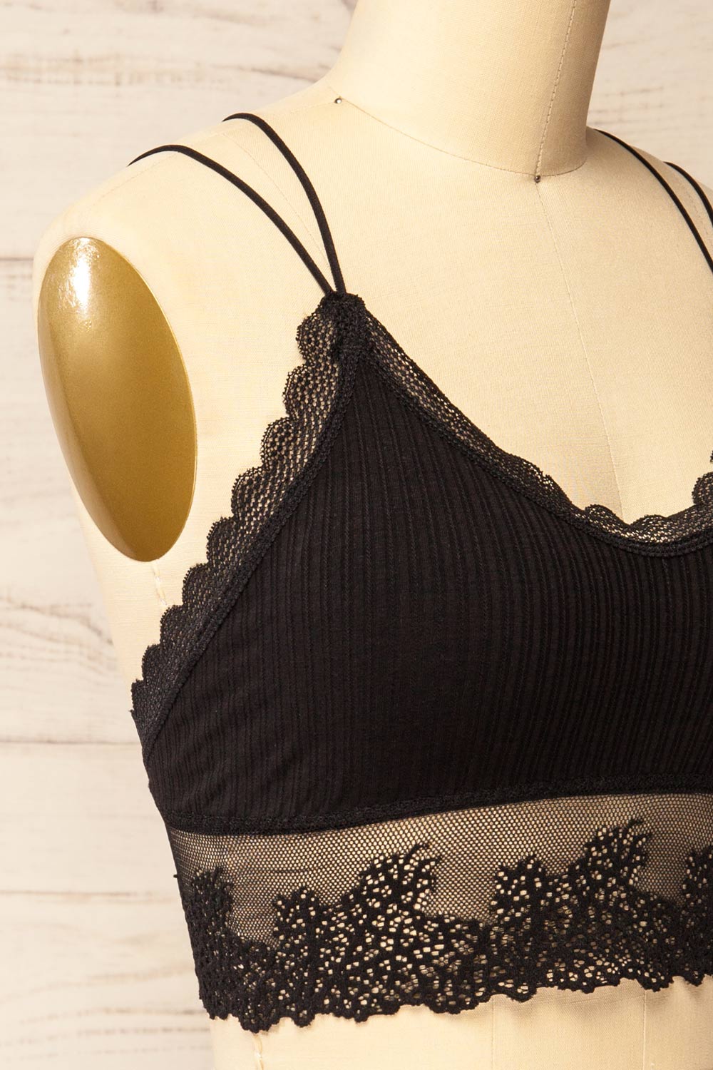 Neyla Black Ribbed Bralette w/ Lace Back | La petite garçonne side