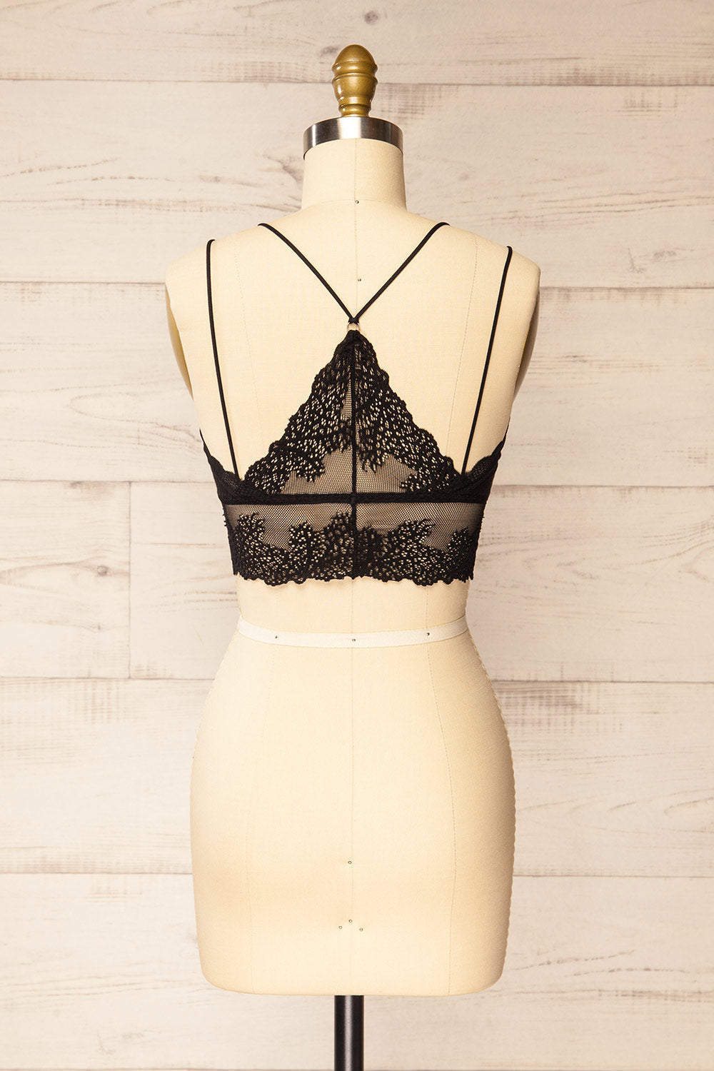 Neyla Black Ribbed Bralette w/ Lace Back | La petite garçonne back view