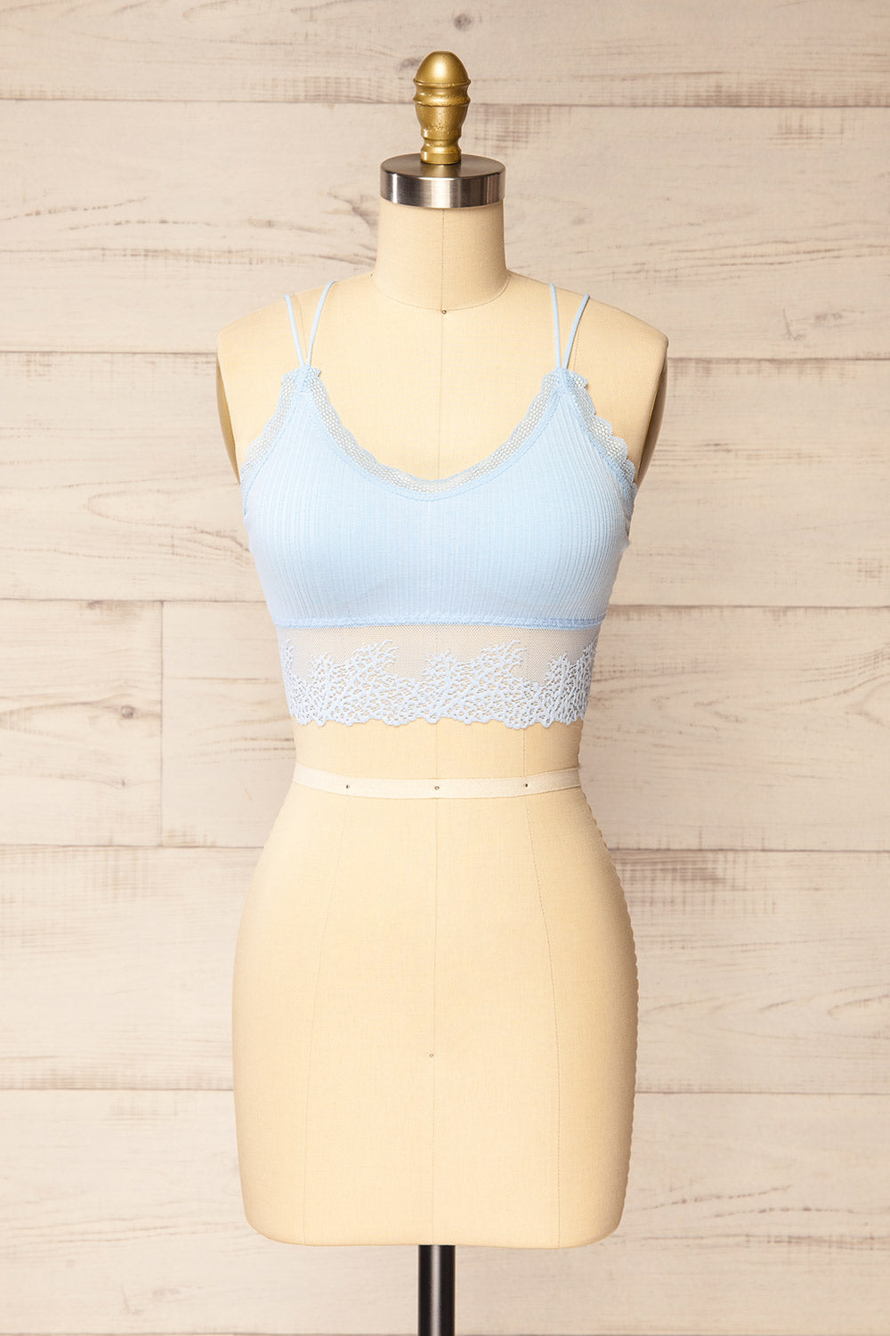 Neyla Blue Ribbed Bralette w/ Lace Back | La petite garçonne front view