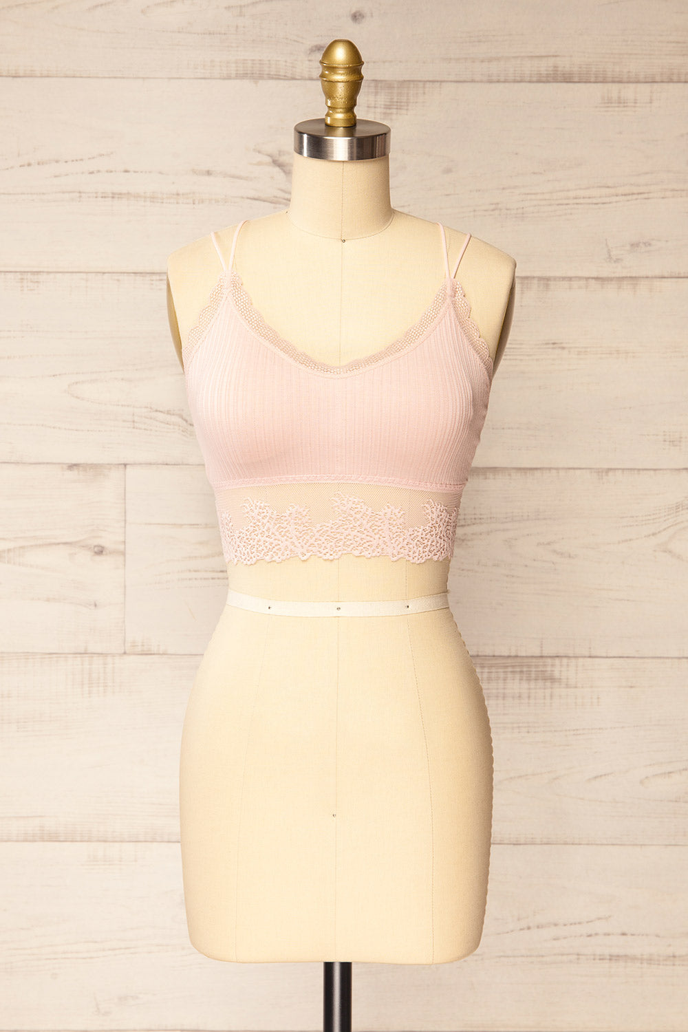 Neyla Blush Ribbed Bralette w/ Lace Back | La petite garçonne front view