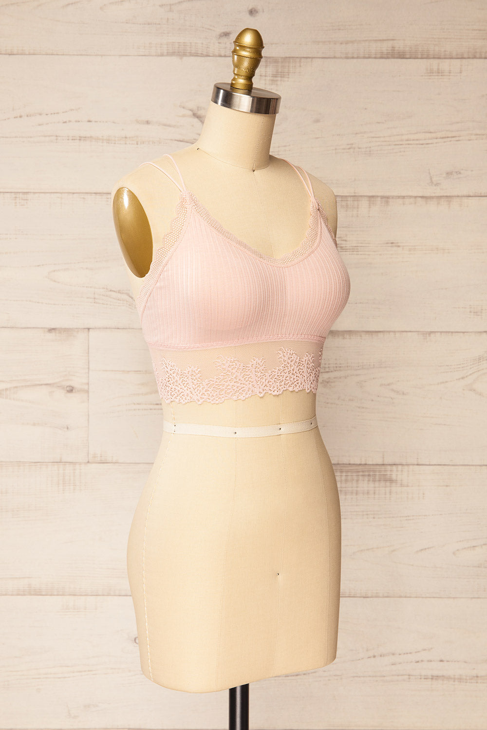 Neyla Blush Ribbed Bralette w/ Lace Back | La petite garçonne side view