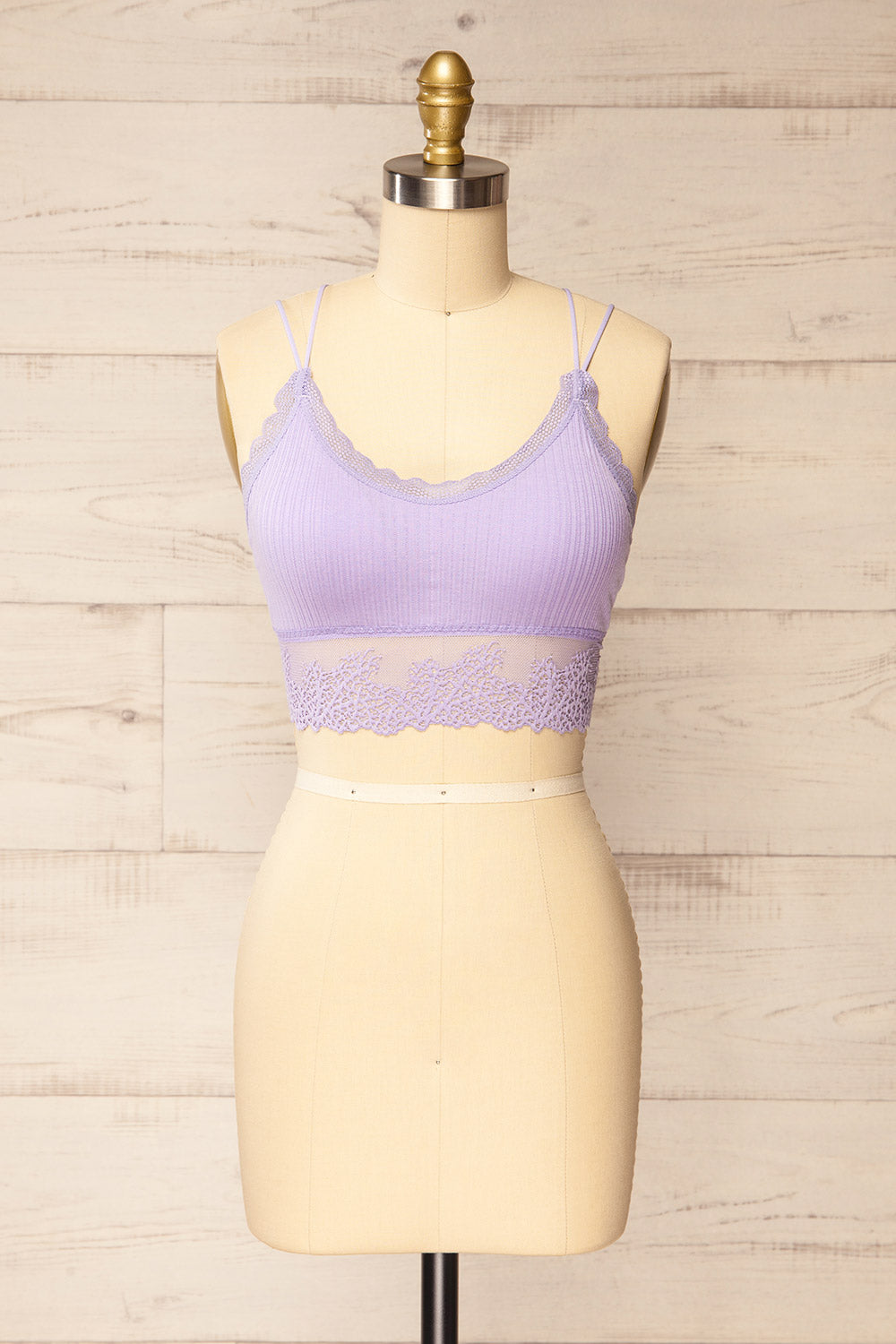 Neyla Lavender Ribbed Bralette w/ Lace Back | La petite garçonne front view