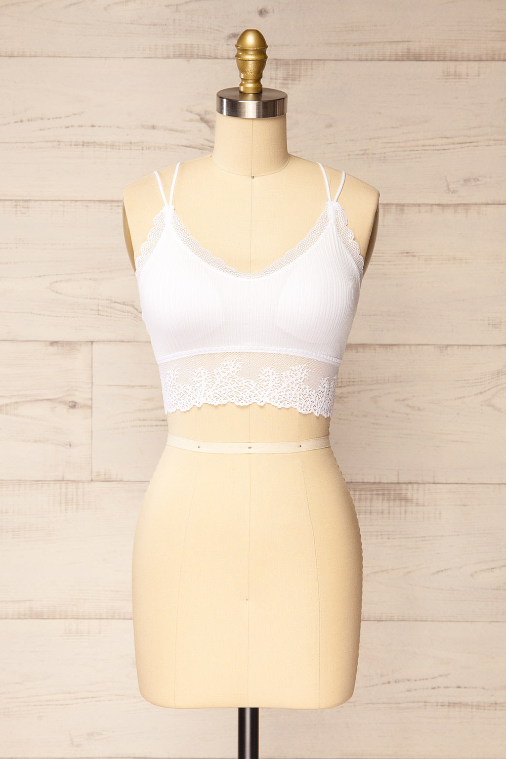 Neyla White Ribbed Bralette w/ Lace Back | La petite garçonne front view