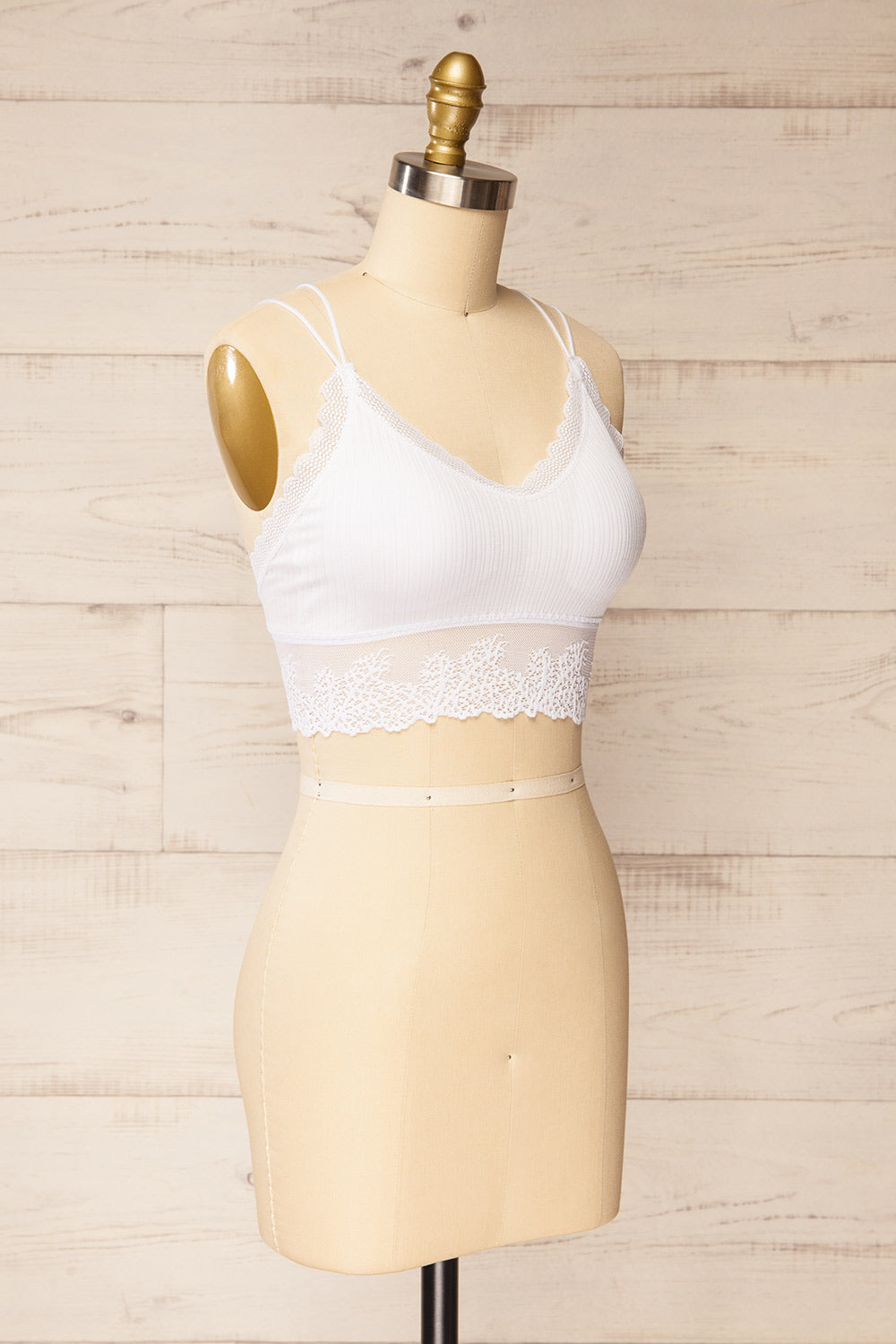 Neyla White Ribbed Bralette w/ Lace Back | La petite garçonne side view