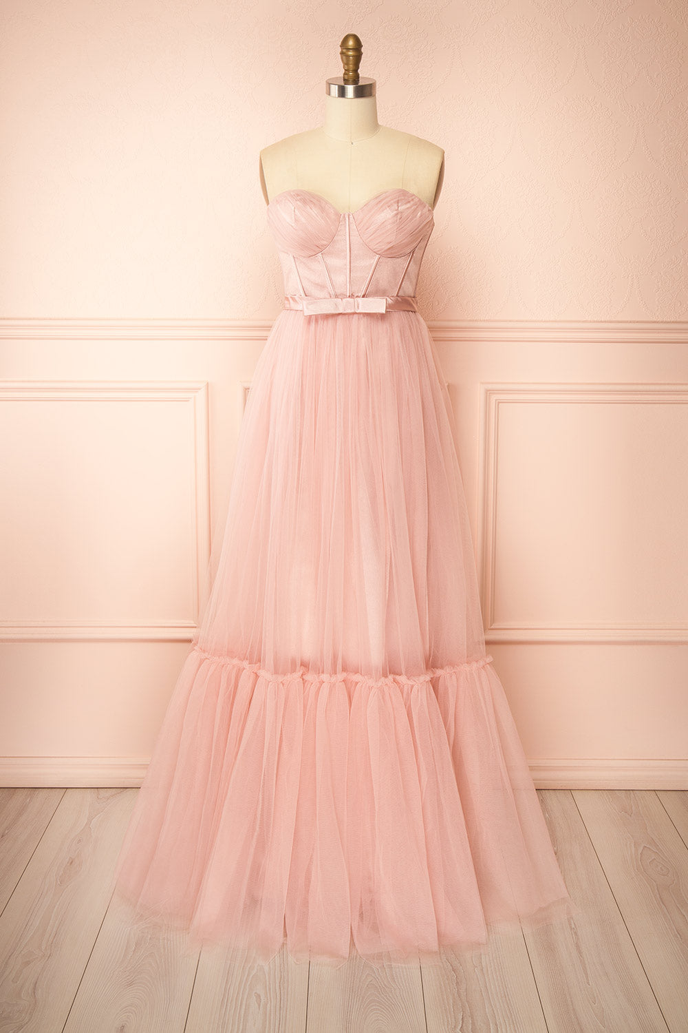 Nicola Blush Strapless Corset Maxi Dress