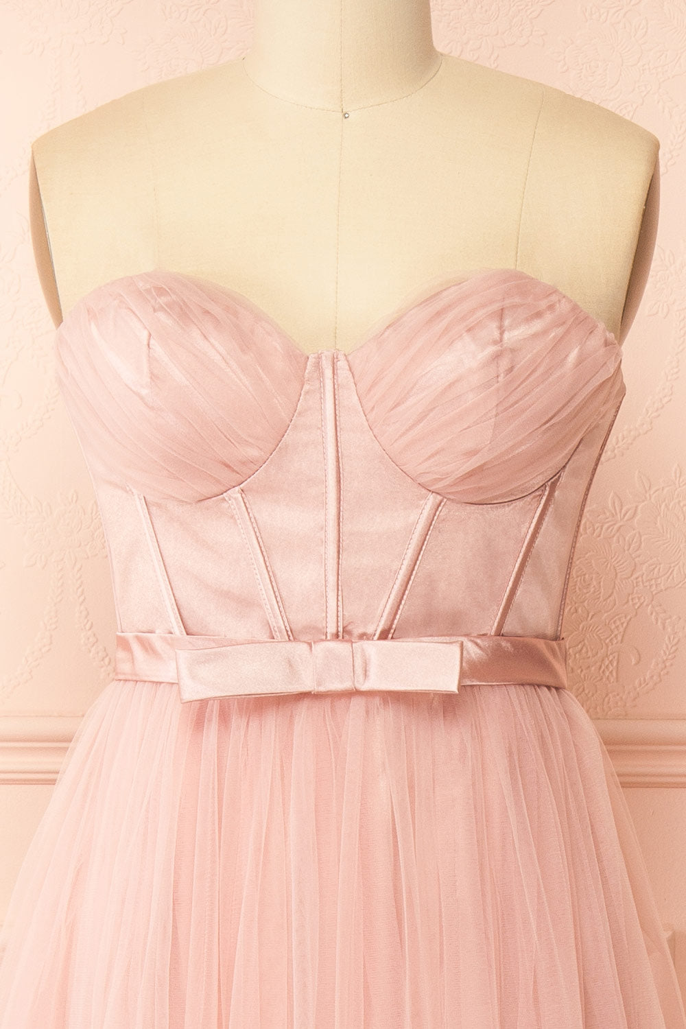 Nicola Rose Pâle | Robe Maxi Corset Sans Bretelles