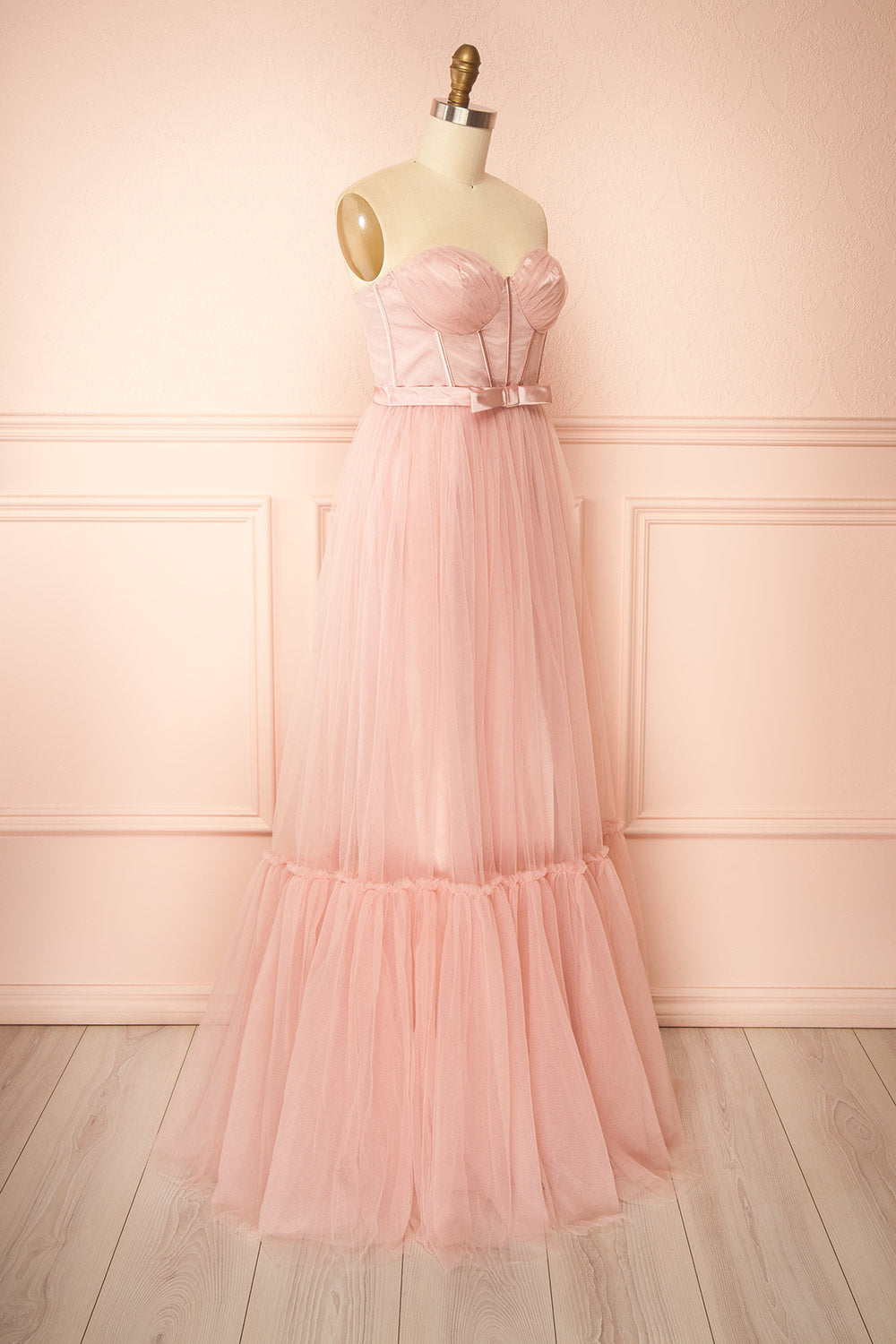 Nicola Rose Pâle | Robe Maxi Corset Sans Bretelles