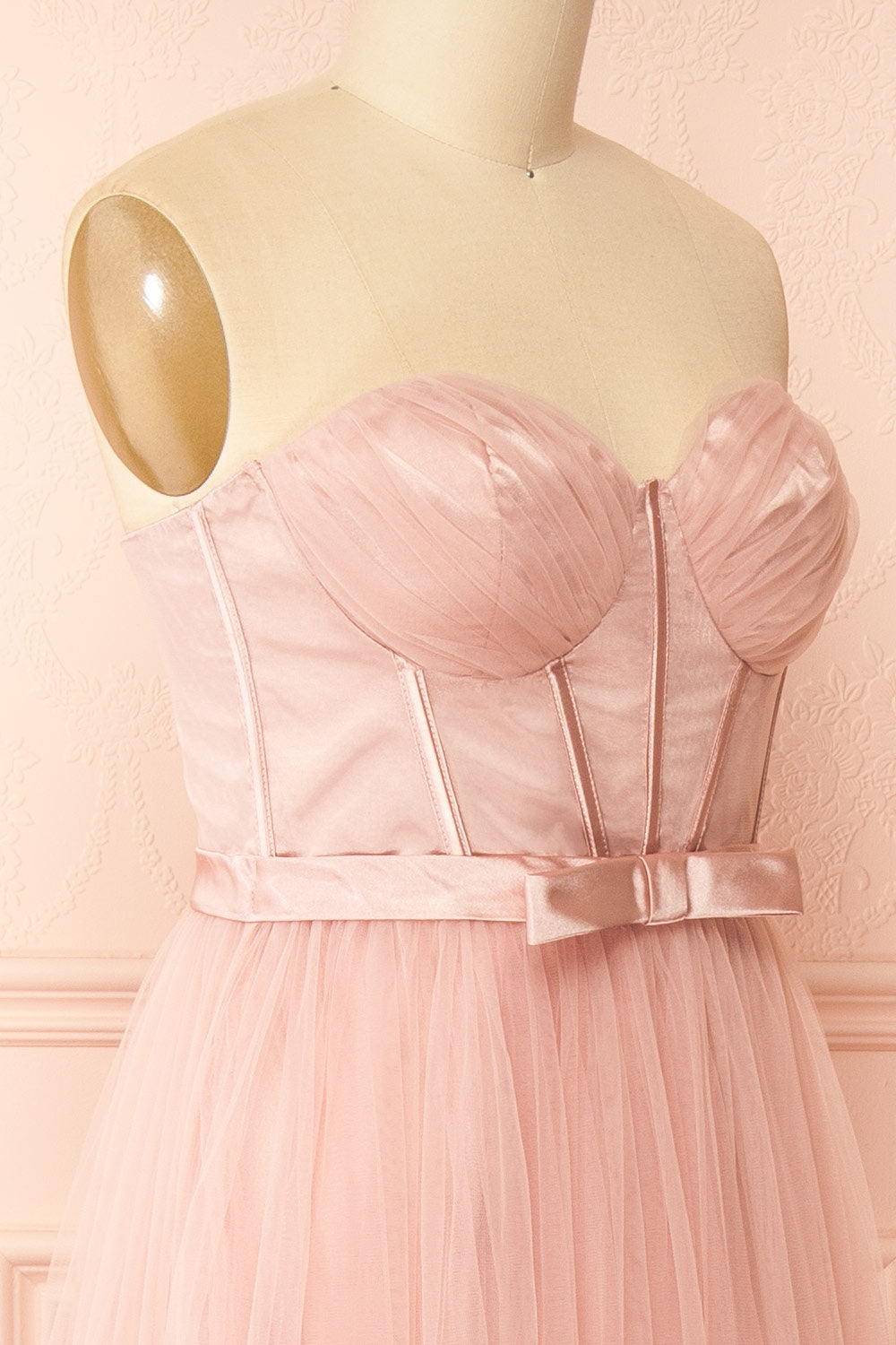 Nicola Rose Pâle | Robe Maxi Corset Sans Bretelles