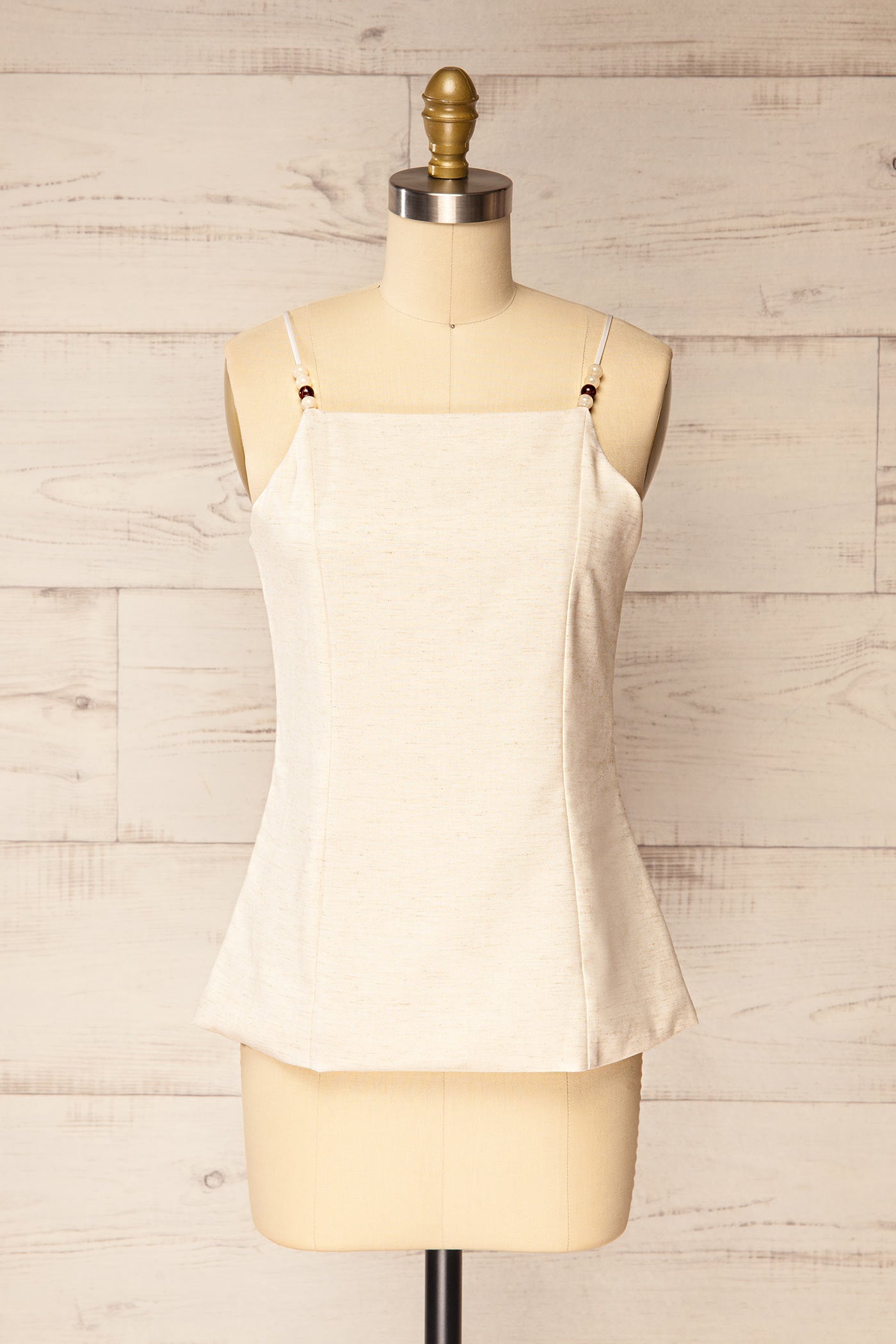Frontview of Nikkita beige Beaded Strap Square-Neck Camisole at la petite garçonne