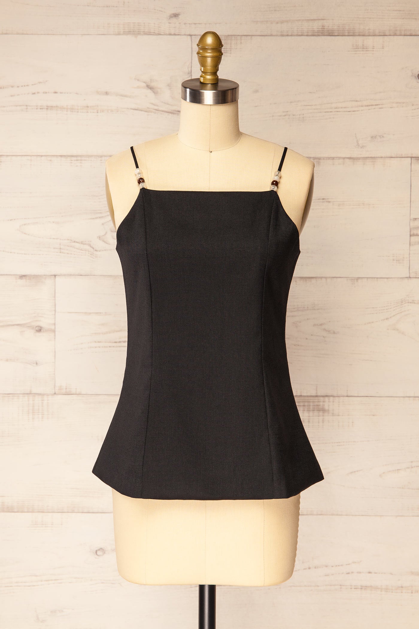 Frontview of Nikkita Black | Beaded Strap Square-Neck Camisole at la petite garçonne
