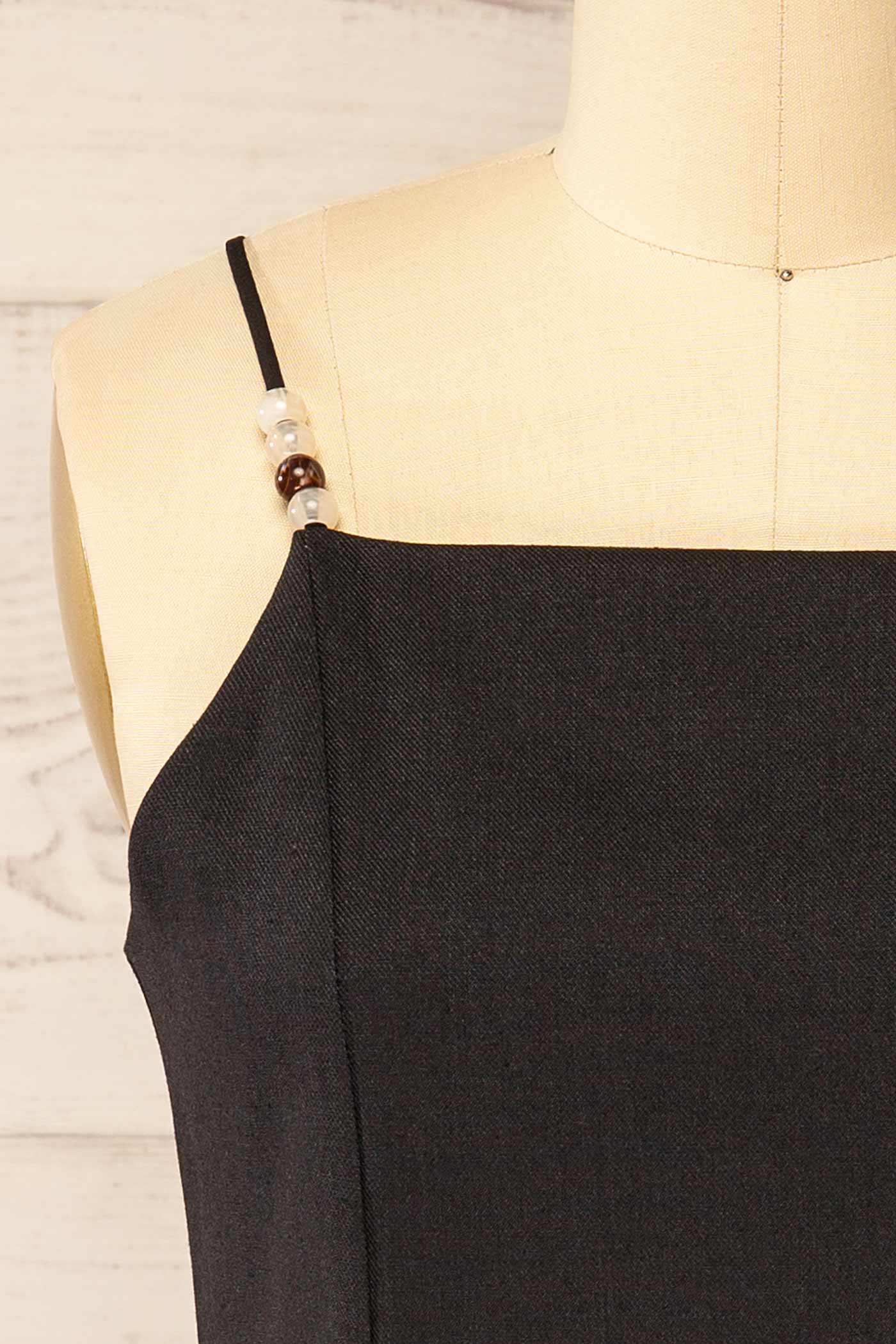 Close-up of Nikkita Black | Beaded Strap Square-Neck Camisole at la petite garçonne