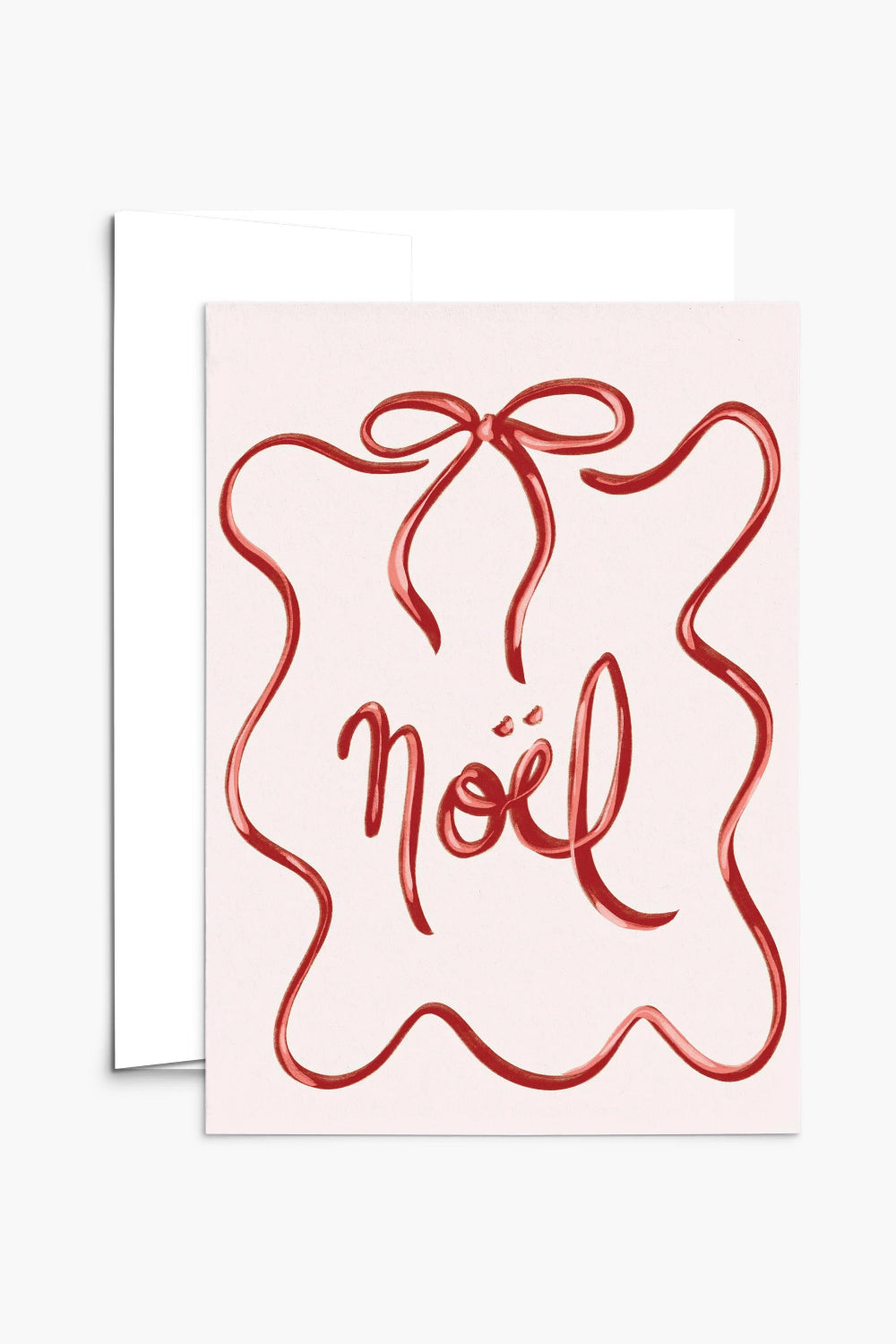 Card with 'Noel' and a bow design on a light pink background from mimi and august