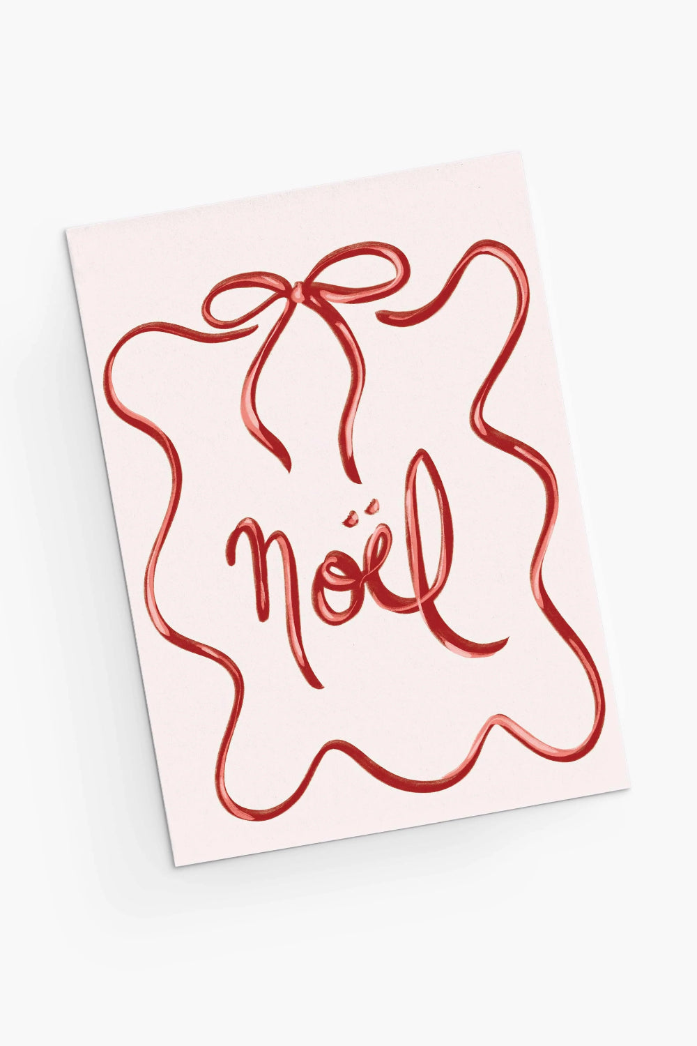 Card with 'Noel' and a bow design on a light pink background from mimi and august