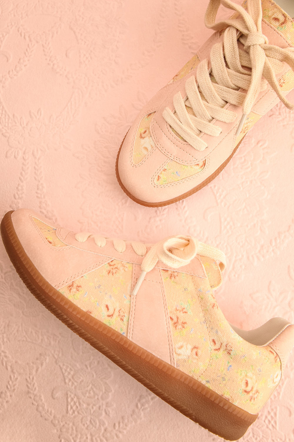 Noelle Floral Sneakers w/ Pink Suede Accents | Boutique 1861 flat view