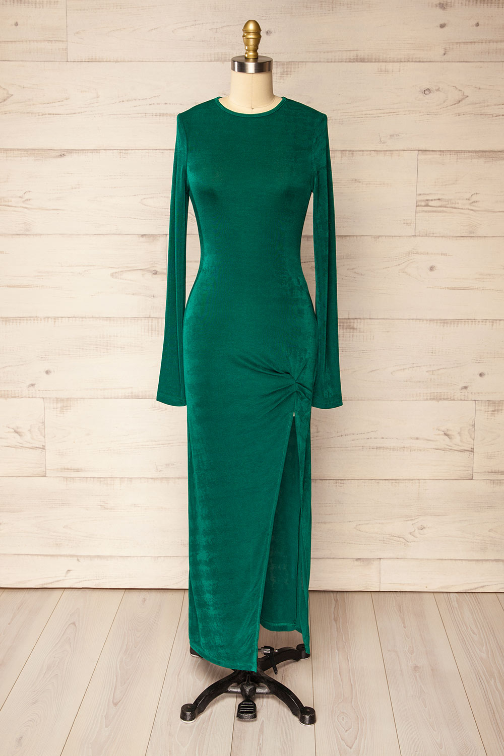 Nogent Green Long-Sleeved Dress W/ Slit