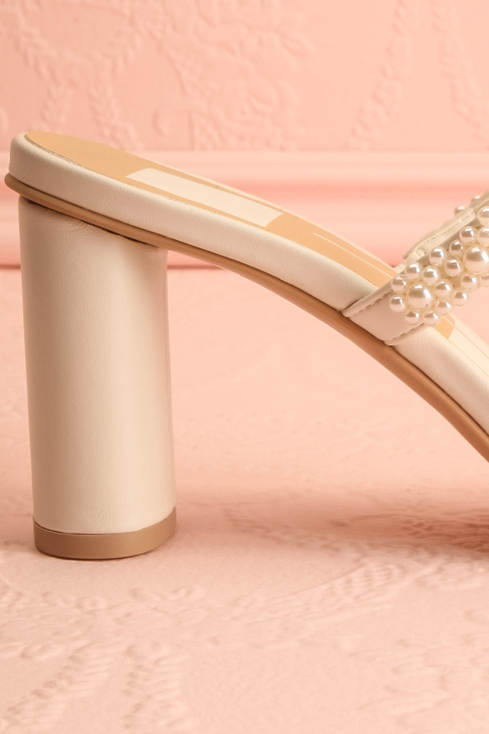 Nolah Ivory White Strappy Sandals with Pearls | Boudoir 1861 side heel