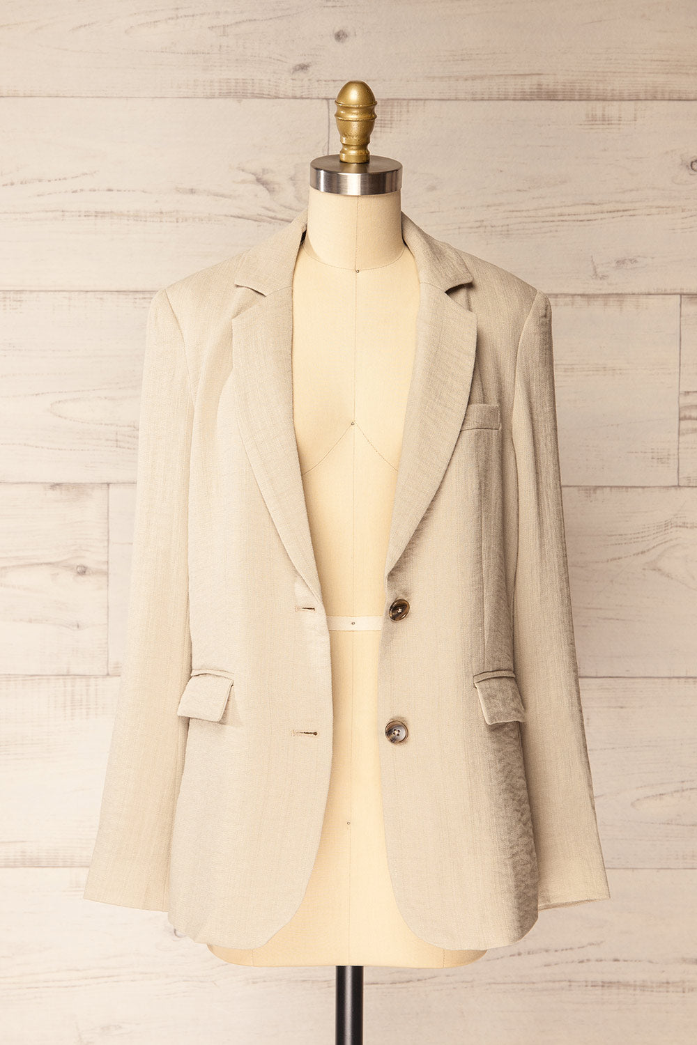 Norak Textured Beige Blazer | La petite garçonne open view