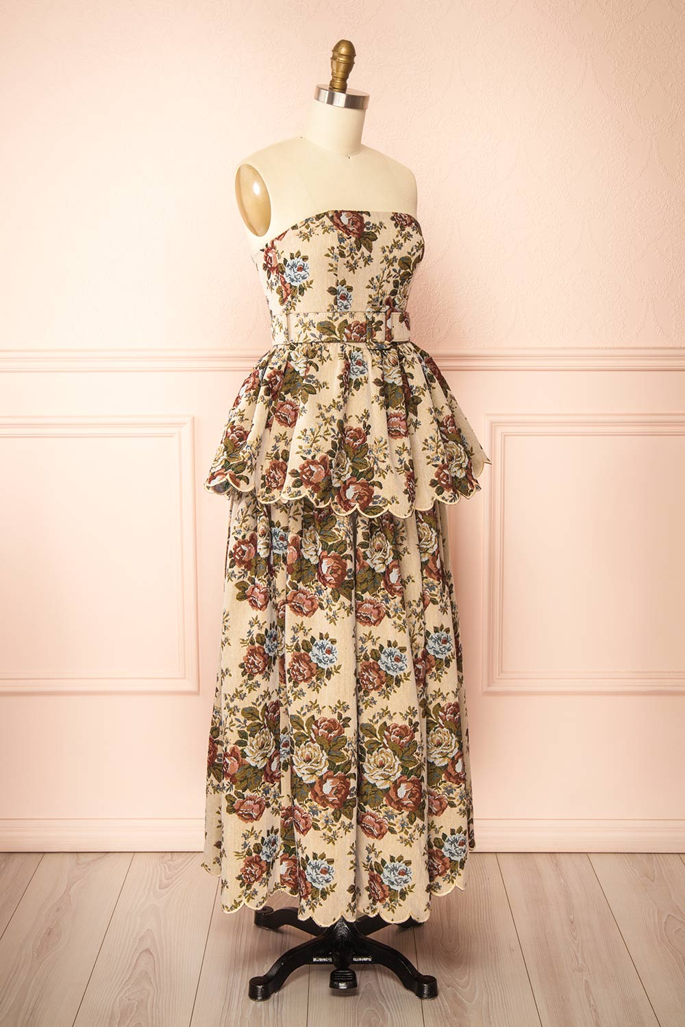 Norina Long Strapless Jacquard Dress with Belt | Boutique 1861 side view