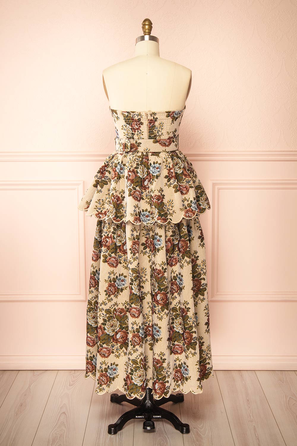 Norina Long Strapless Jacquard Dress with Belt | Boutique 1861 back view