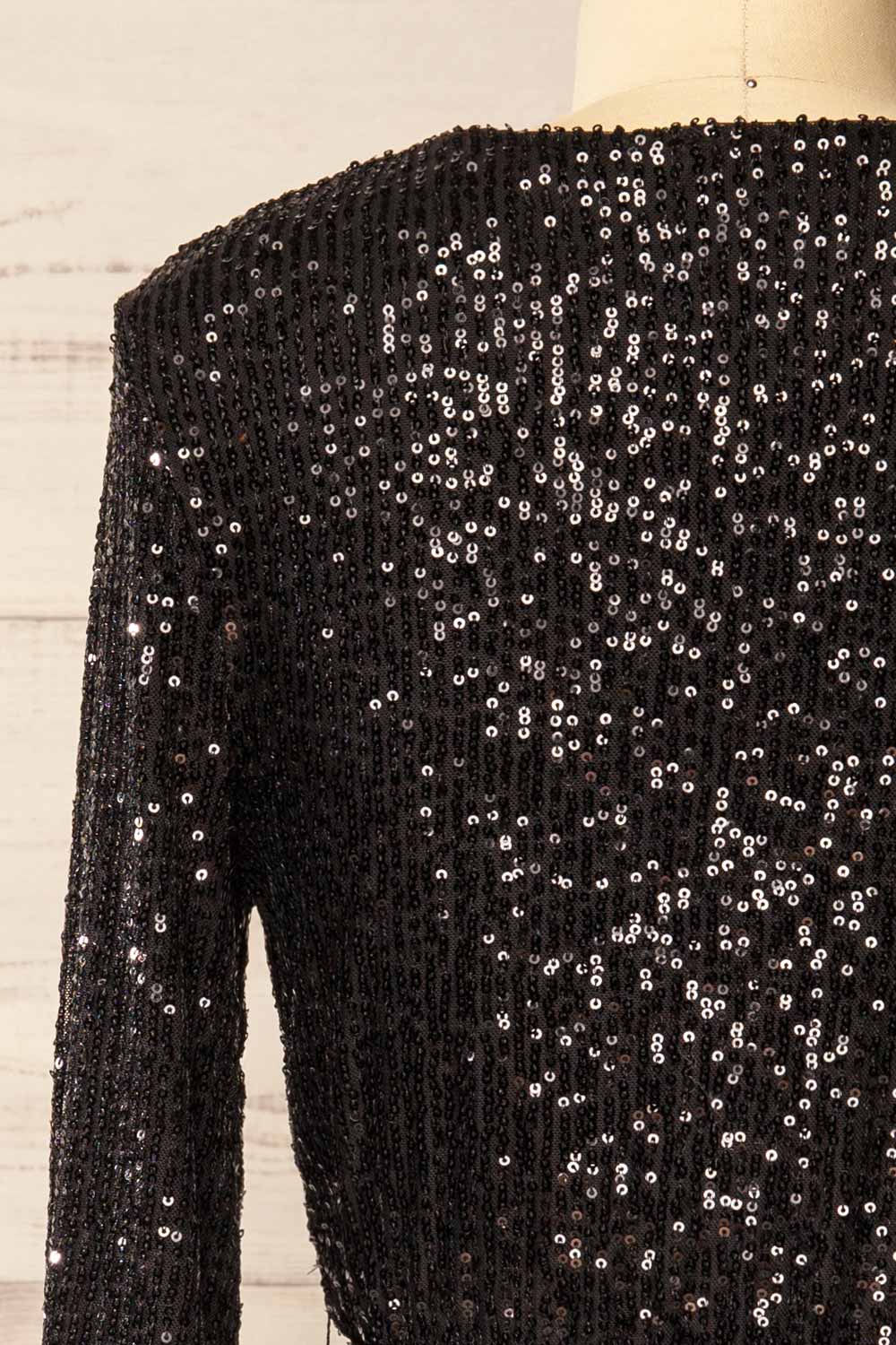 Northampton Long Sleeved Short Black Sequin Dress | La petite garçonne back close-up