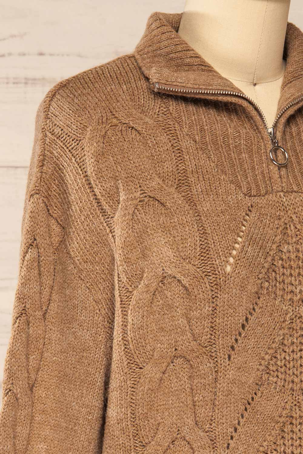 Nottingham Brown Quarter Zip Knit Sweater | La petite garçonne side