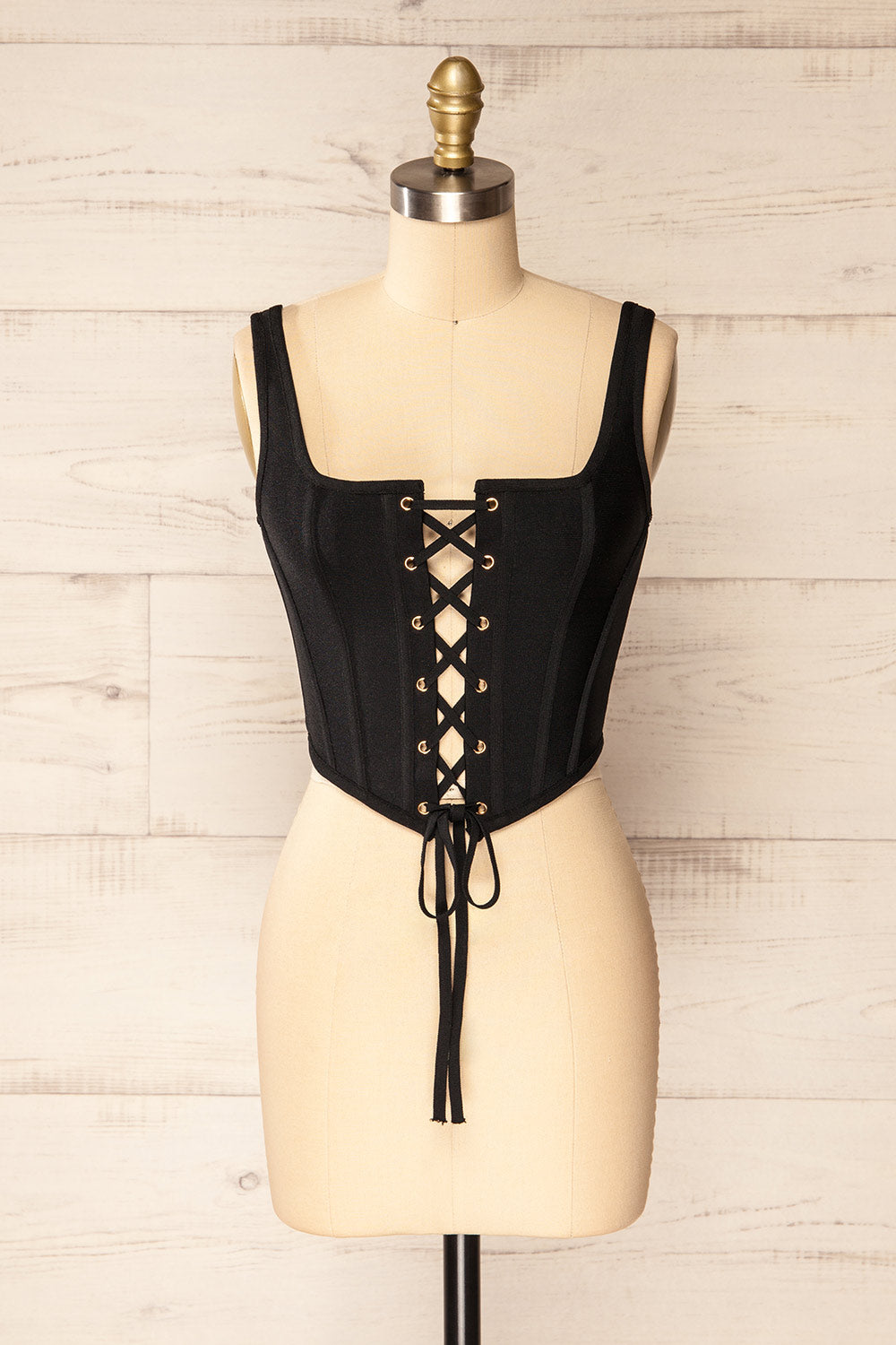 Noumea Black Lace-Up Corset Top | La petite garçonne front view
