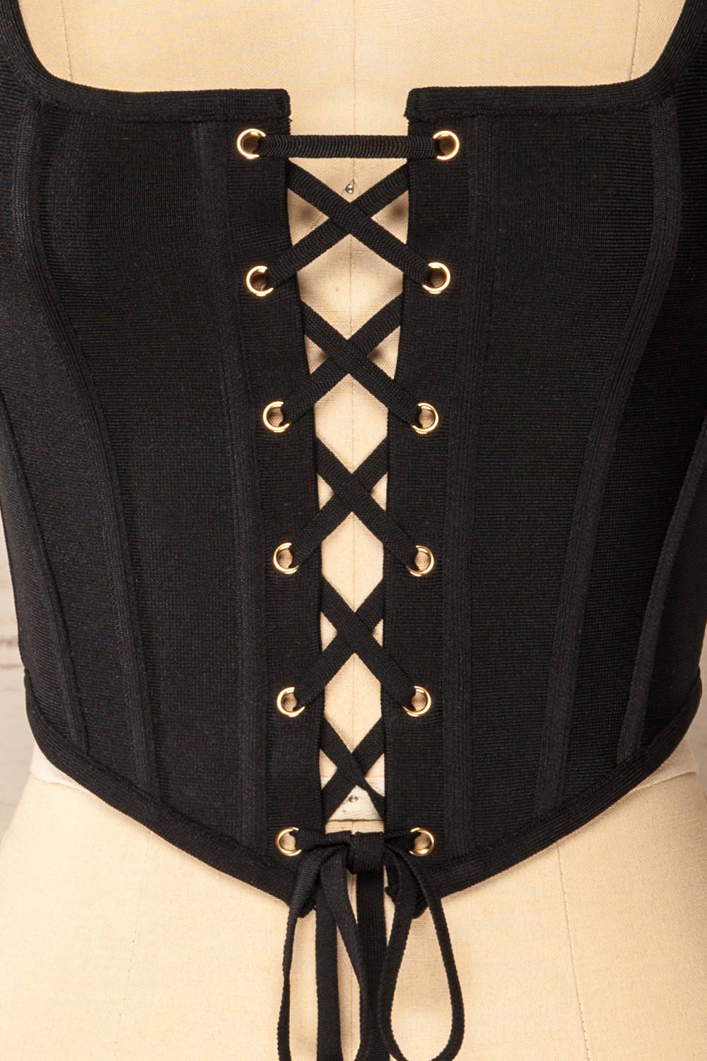 Noumea Black Lace-Up Corset Top | La petite garçonne details