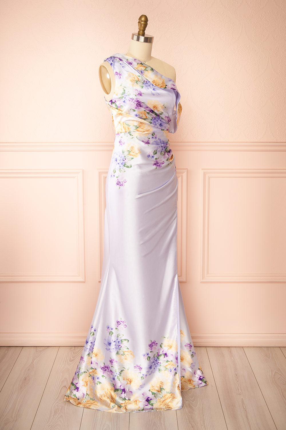 Nymara One-Shoulder Lilac Dress with Slit | Boutique 1861 side view