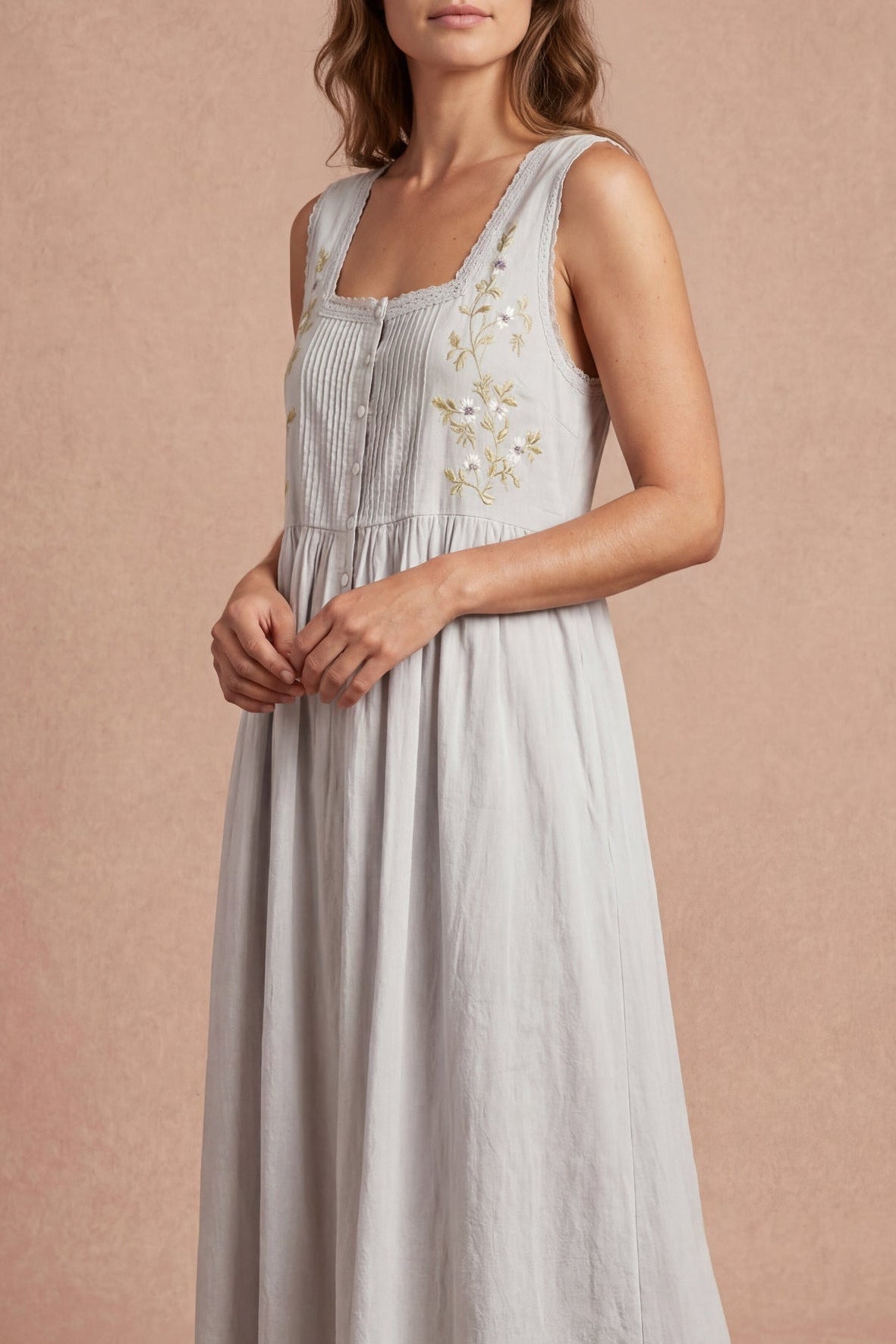 woman wearing Oaklyn Lilac Nightgown with Pockets by April Cornell from Boutique 1861