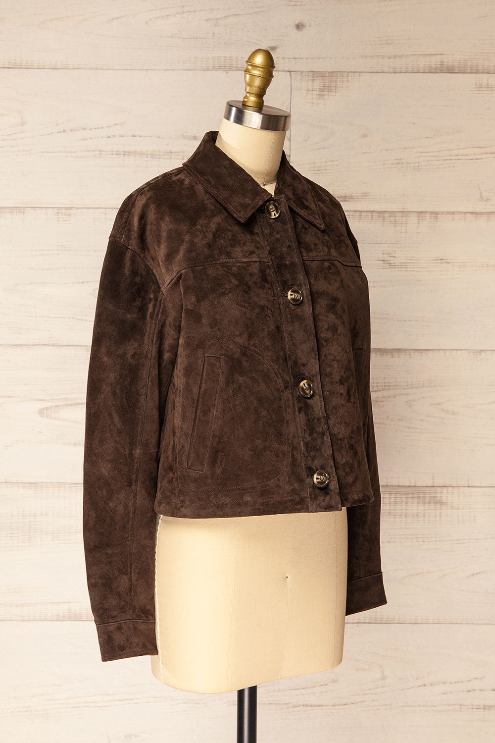 Oban Short Brown Suede Jacket | La petite garçonne side view